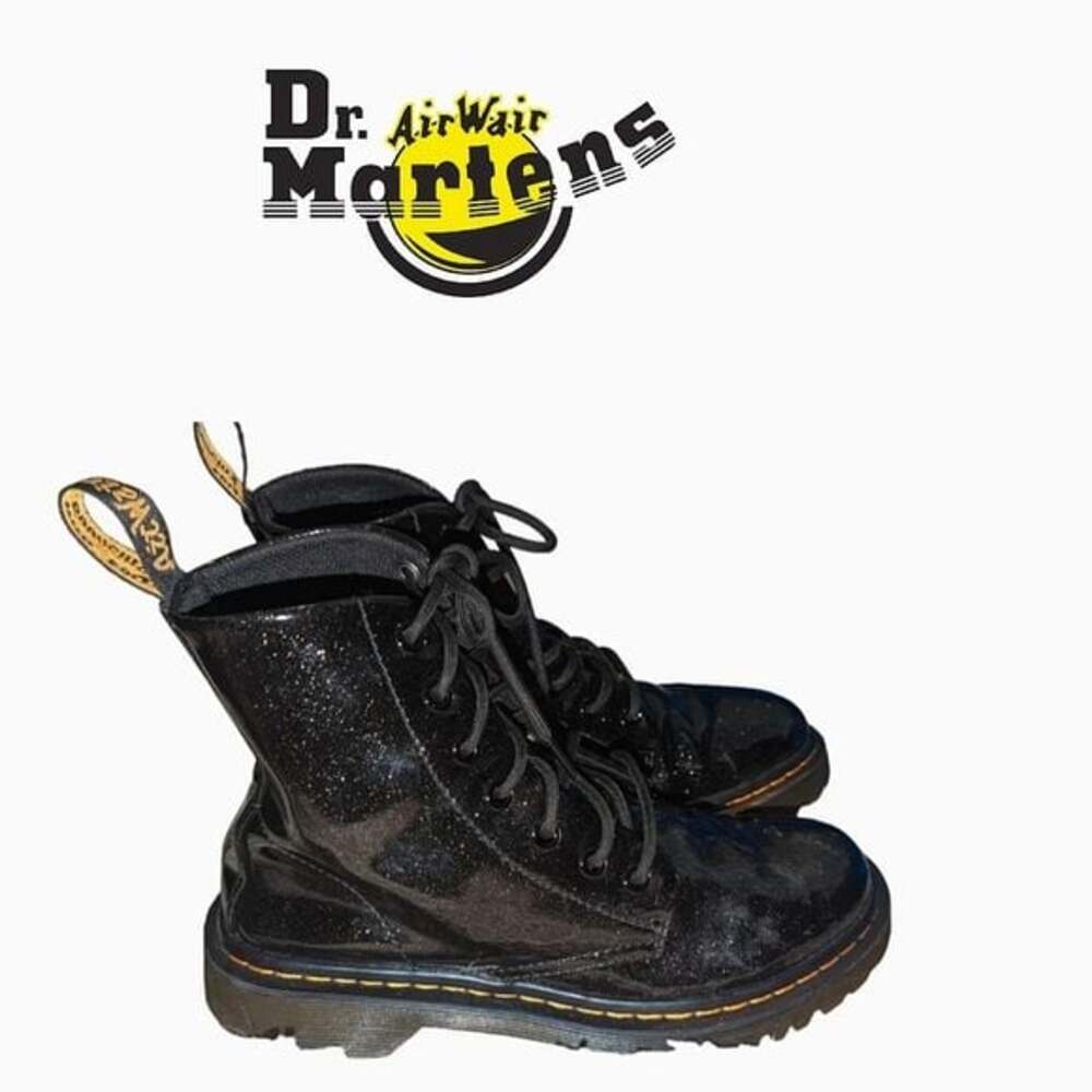 Dr. Martens Luana Black Glitter Sparkle Patent Leather Combat Boots Womens Sz 6L